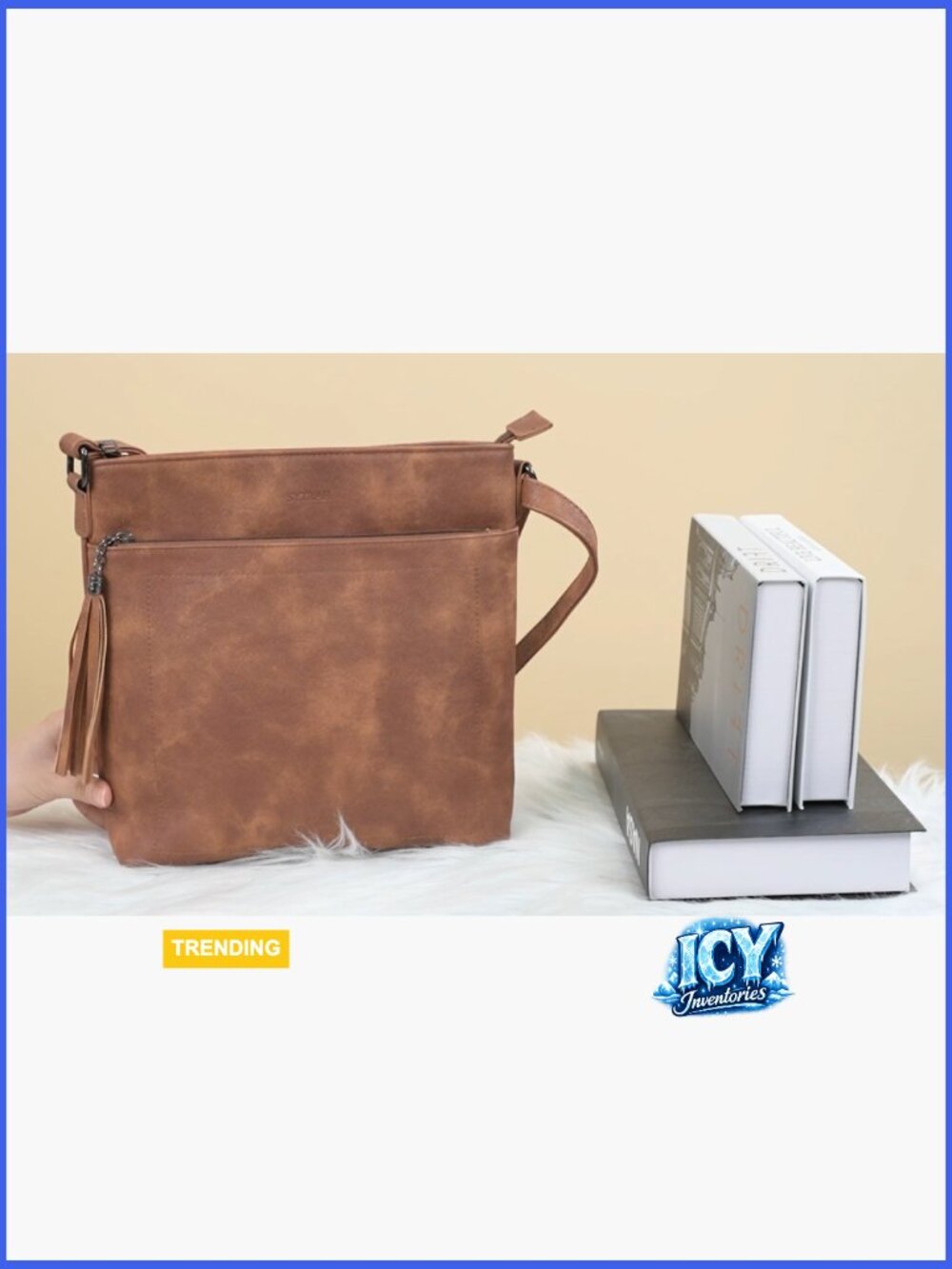 Vegan Leather Crossbody Bag with Tassel Adjustable Shoulder Purse - Picture 7 of 7